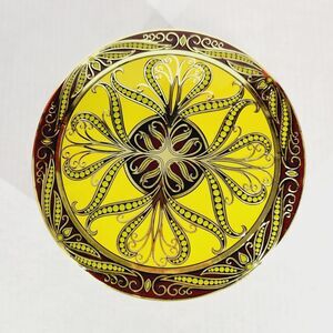 Decorative Nut Tin Filigree Bright Yellow Round Box Storage Container Embossed
